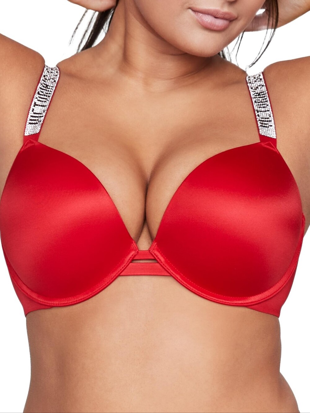 NEW Victoria's Secret Red Shine Push-Up Bra with Rhinestone Straps-34B